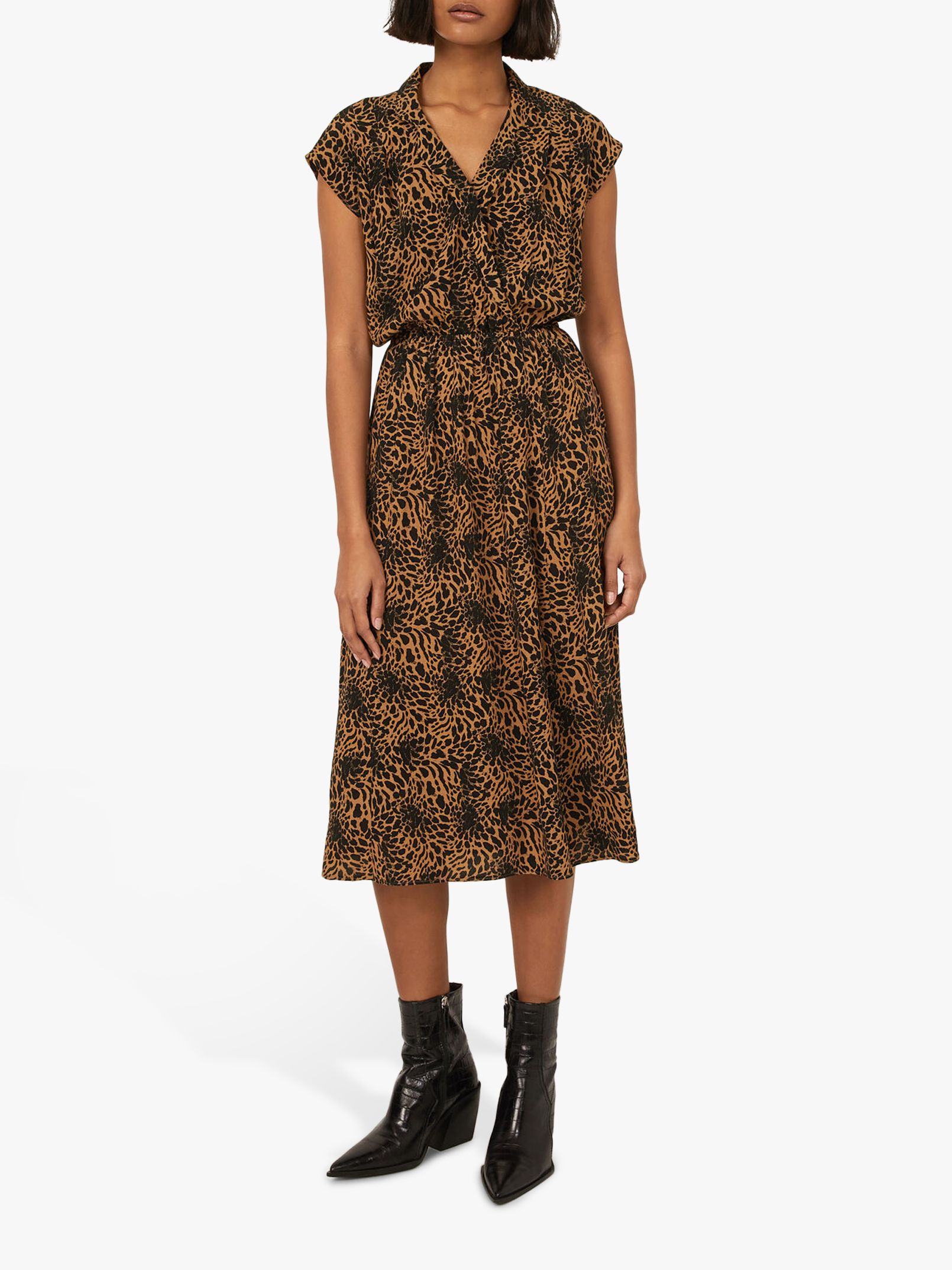 Warehouse Leopard Print Shirt Dress, Tan