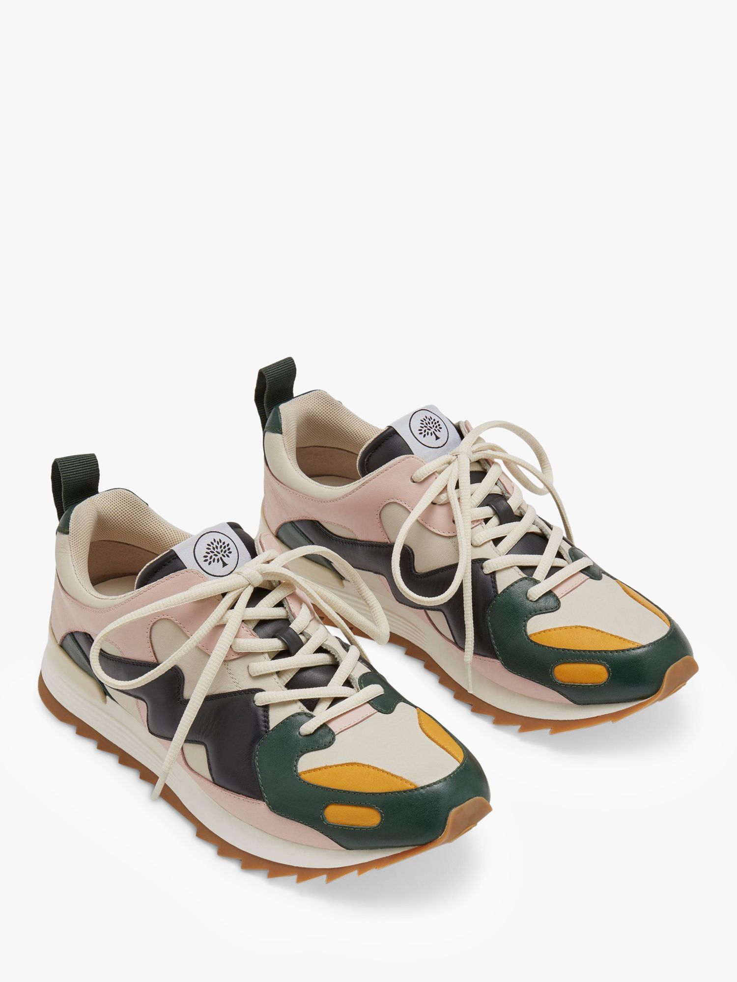 Mulberry MY-1 Active Leather Suede Lace-up Trainers, Pink/Dark Green at ...