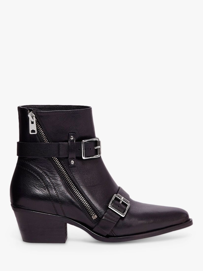 AllSaints Lior Leather Strap Boots, Black at John Lewis & Partners