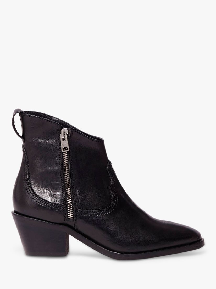 AllSaints Carlotta Leather Zip Up Ankle Boots, Black, 3