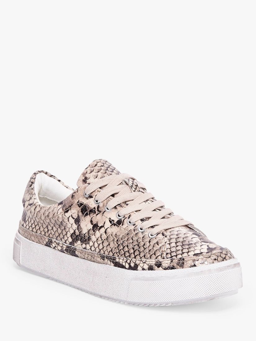 AllSaints Trish Leather Snakeskin Lace Up Trainers, Nude