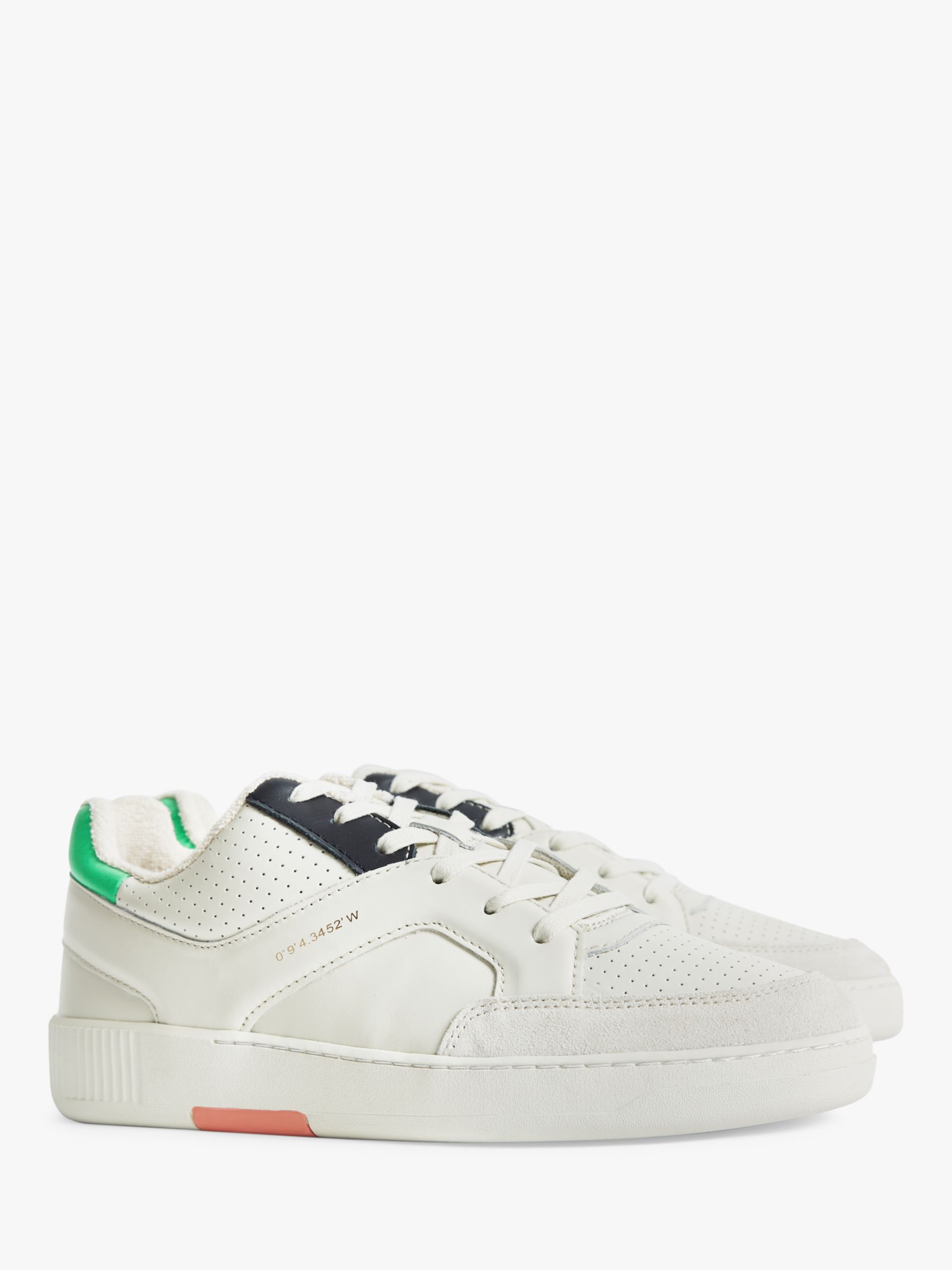 Reiss Grendon Leather Perforated Trainers, White/Multi