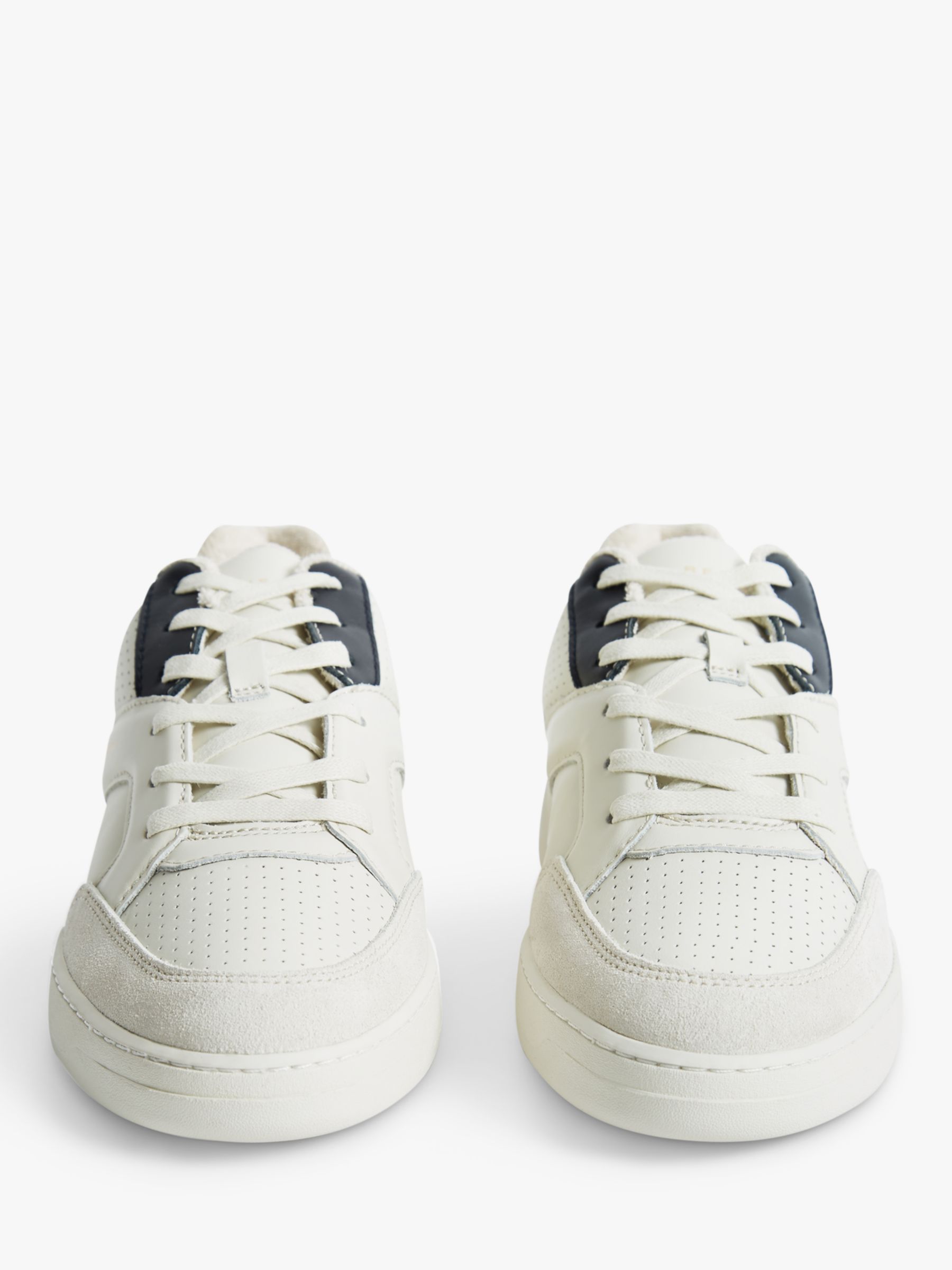 Reiss Grendon Leather Perforated Trainers, White/Multi