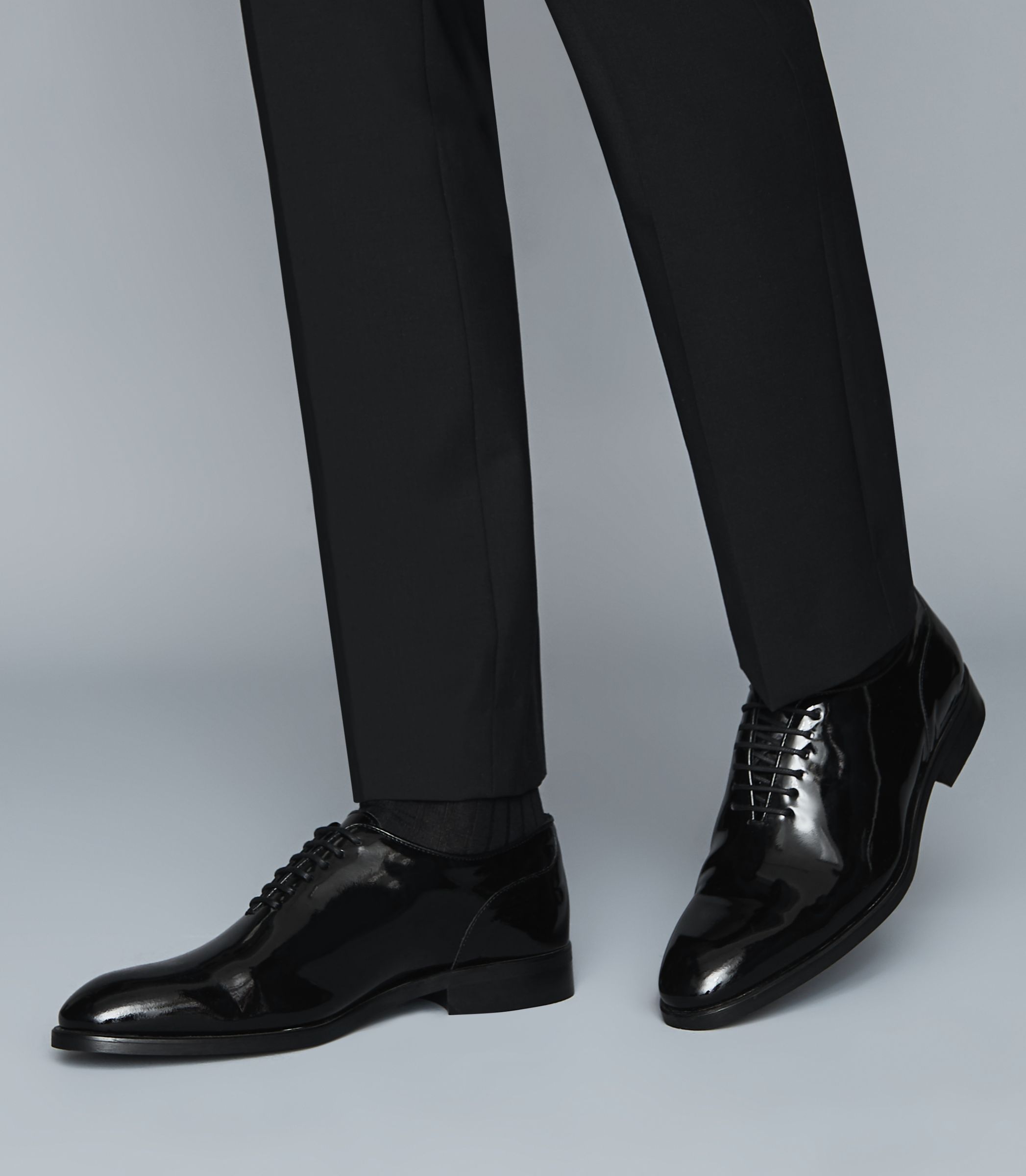 Reiss Bay Patent Leather Whole Cut Shoes, Black at John Lewis & Partners