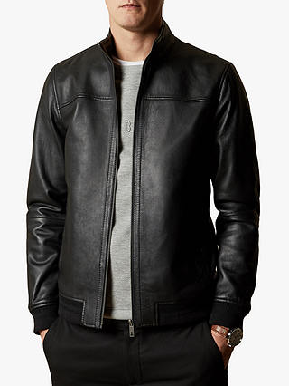 Ted Baker Dwite Leather Bomber Jacket, Black at John Lewis & Partners
