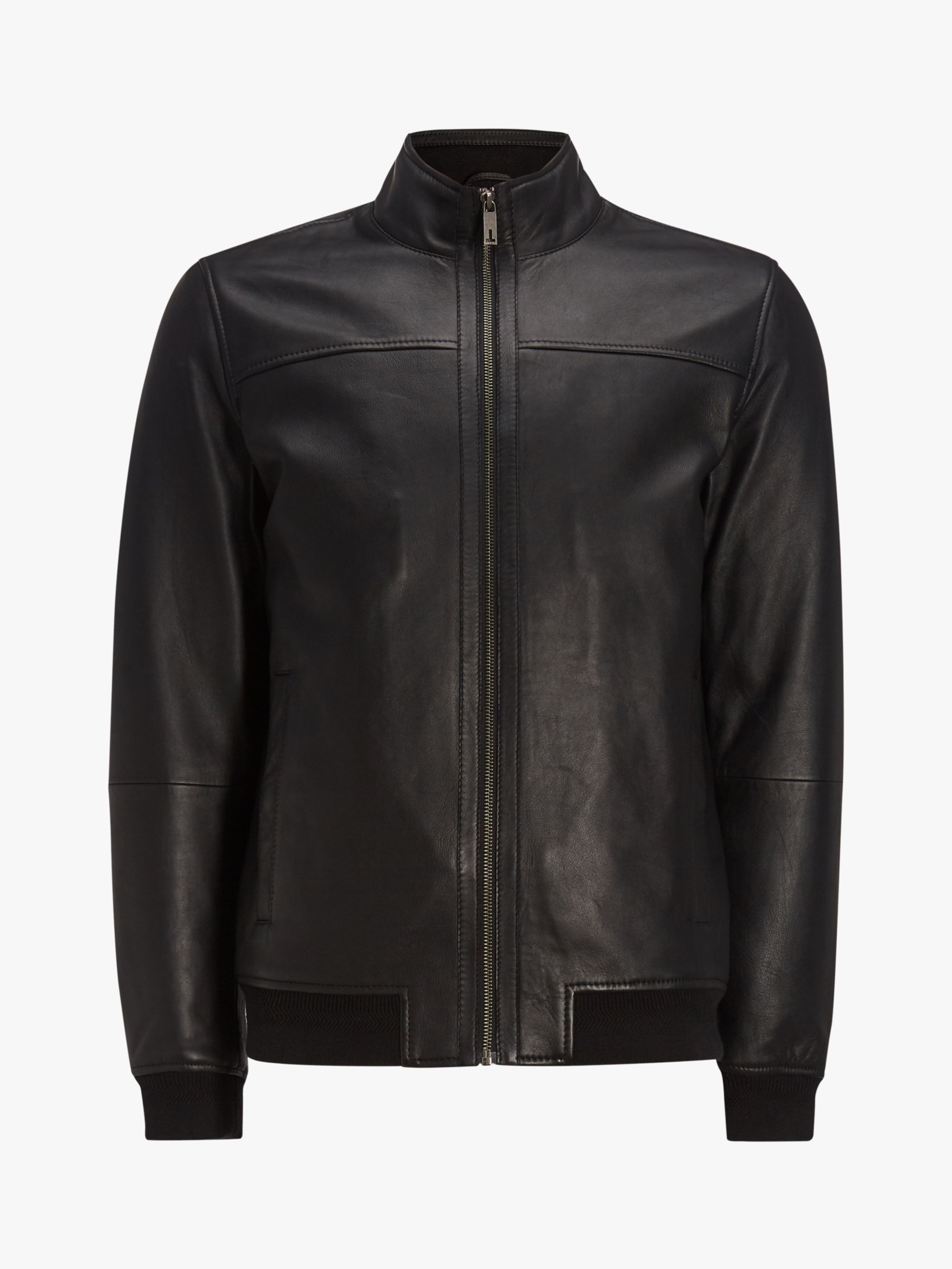 Ted Baker Dwite Leather Bomber Jacket, Black at John Lewis & Partners