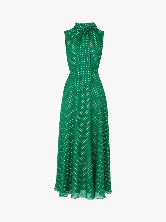 L.K.Bennett Connie Spot Midi Dress, Emerald Green, 6