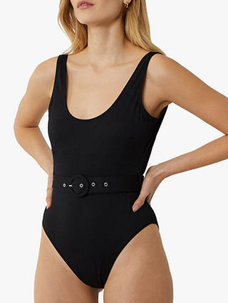 Warehouse Low Back Belted Swimsuit, Black