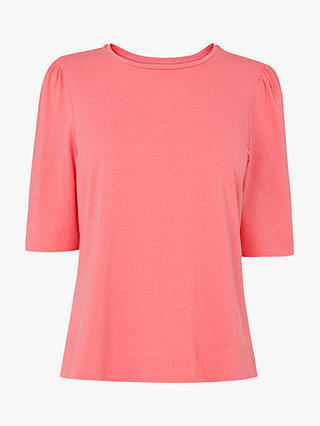 L.K.Bennett Saigon Ruched Sleeve Jersey T-Shirt, Candy Pink
