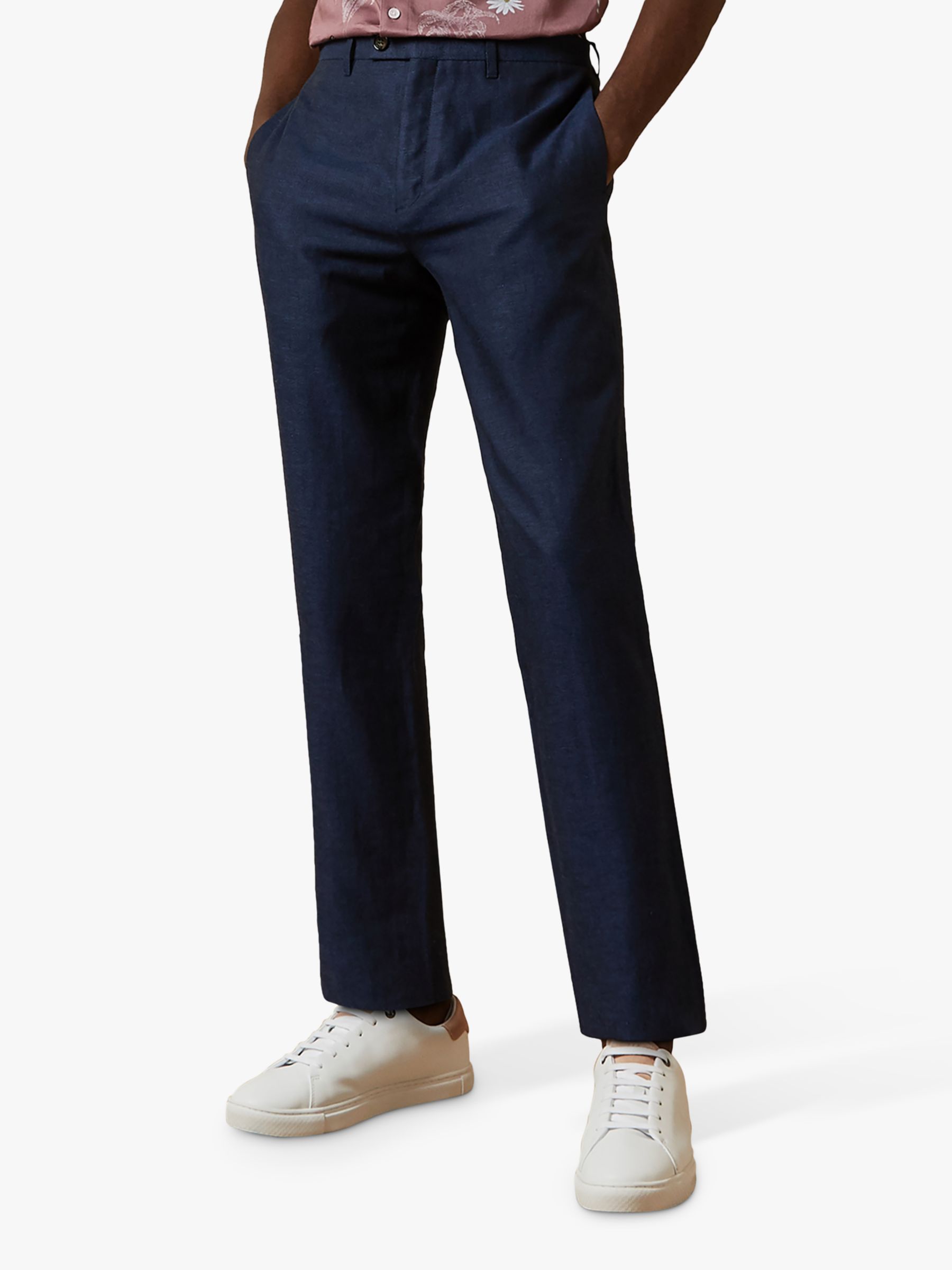 Ted Baker Hooptro Linen Blend Trousers, Navy, 36S