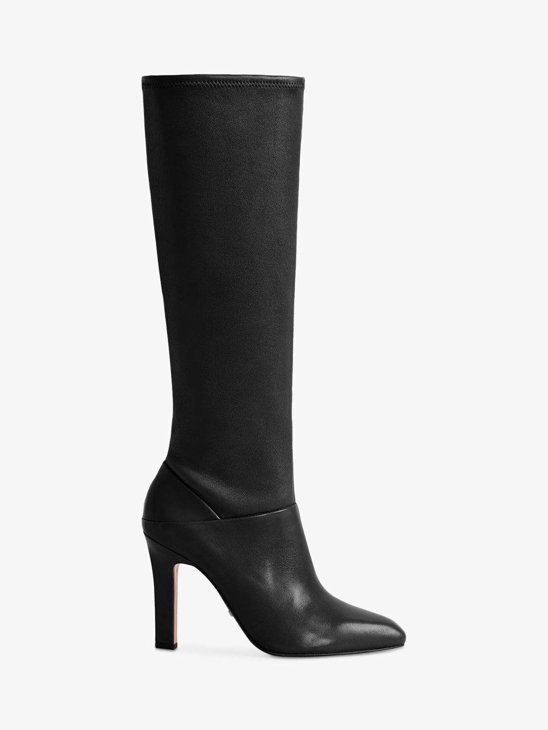 Reiss Cressida Leather Knee High Boots, Black at John Lewis & Partners