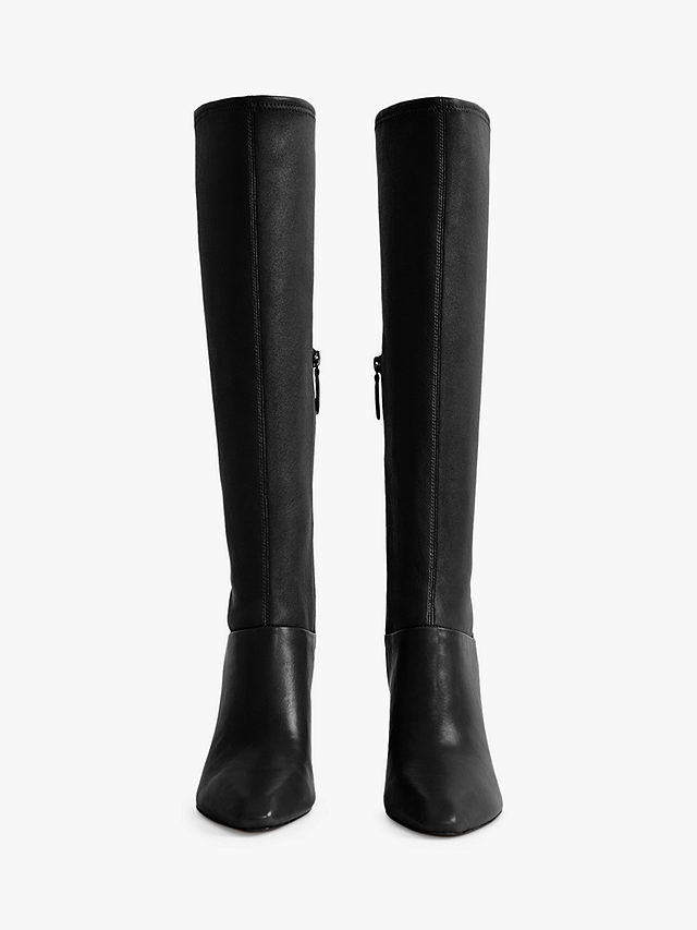 Reiss Cressida Leather Knee High Boots, Black, 3