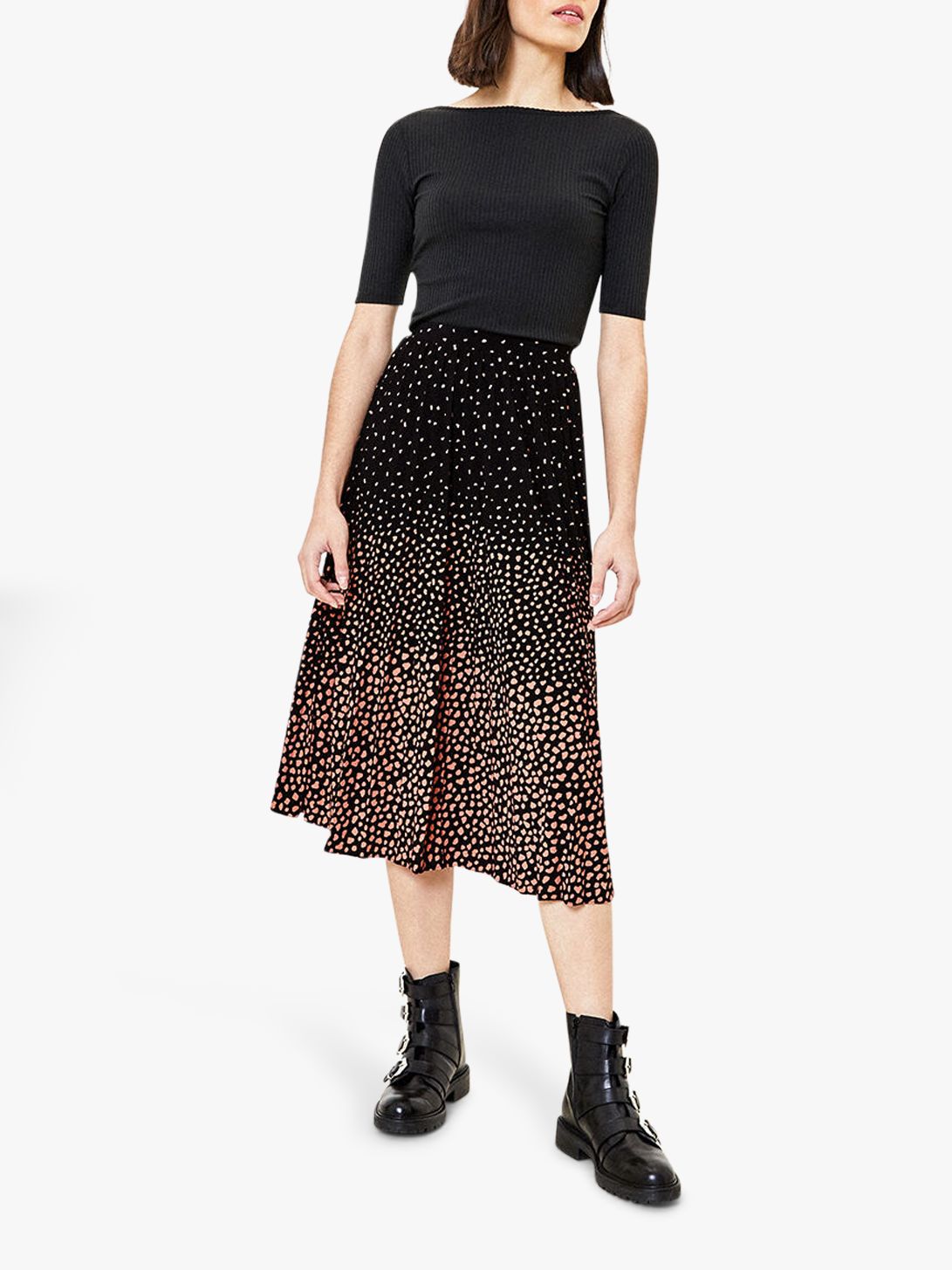 Oasis Ombre Animal Print Pleated Skirt, Black/Multi