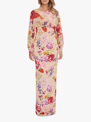 Gina Bacconi Gracey Chiffon Floral Print Maxi Dress, Blush Rose/Green