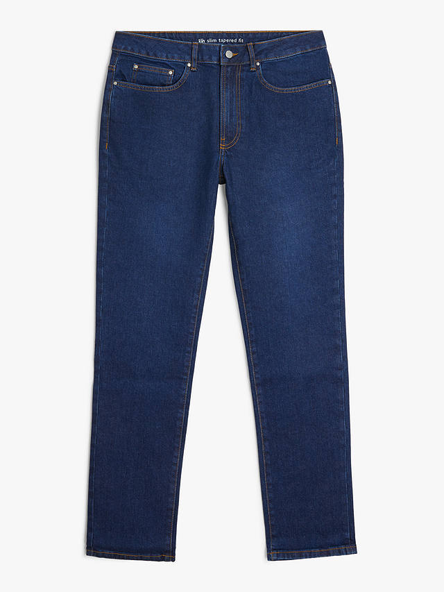 Kin Stretch Denim Slim Tapered Jeans, Mid Wash at John Lewis & Partners