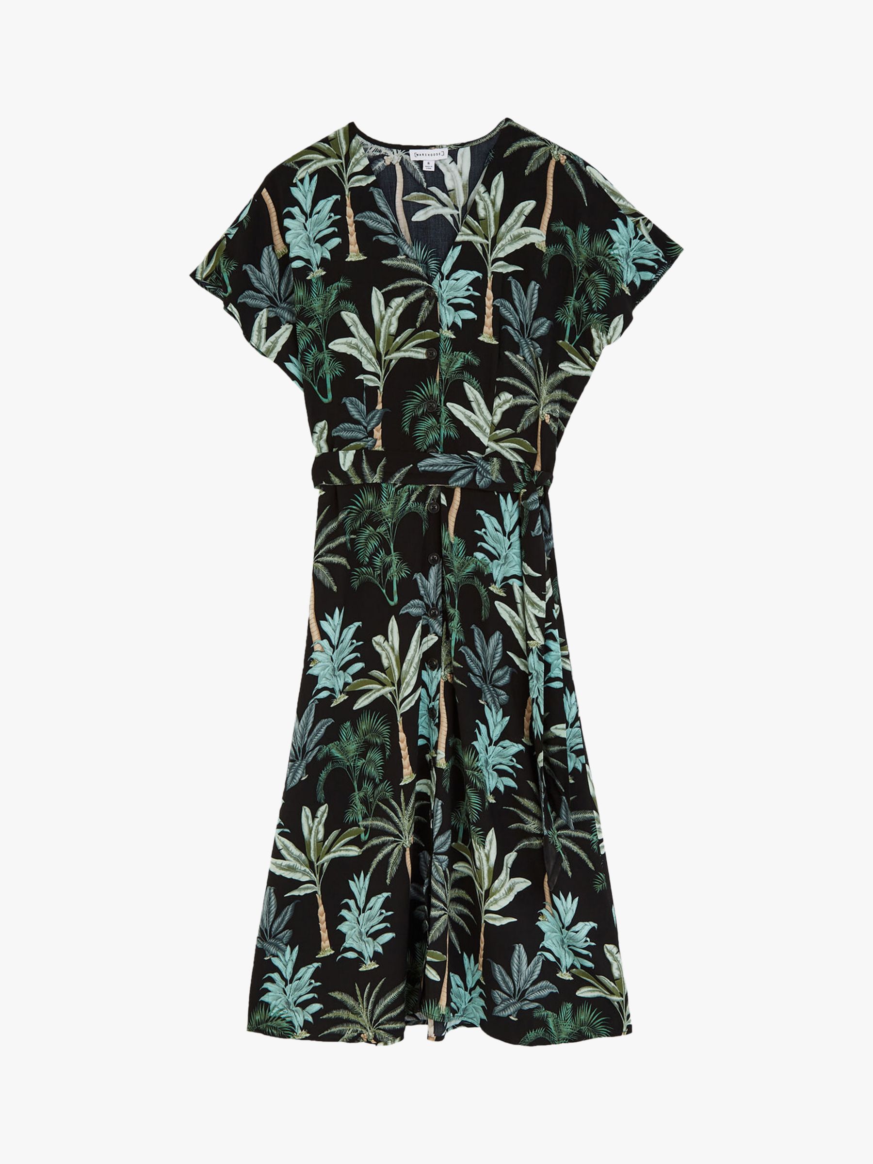 Warehouse Palm Print Midi Dress, Black Pattern