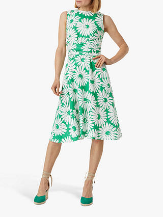 Hobbs Petite Pure Linen Twitchill Floral Dress, Green/White