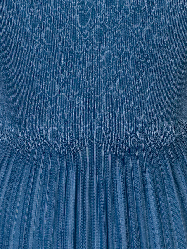 chesca Pleat Lace Midi Dress, Mid Blue, 12-14