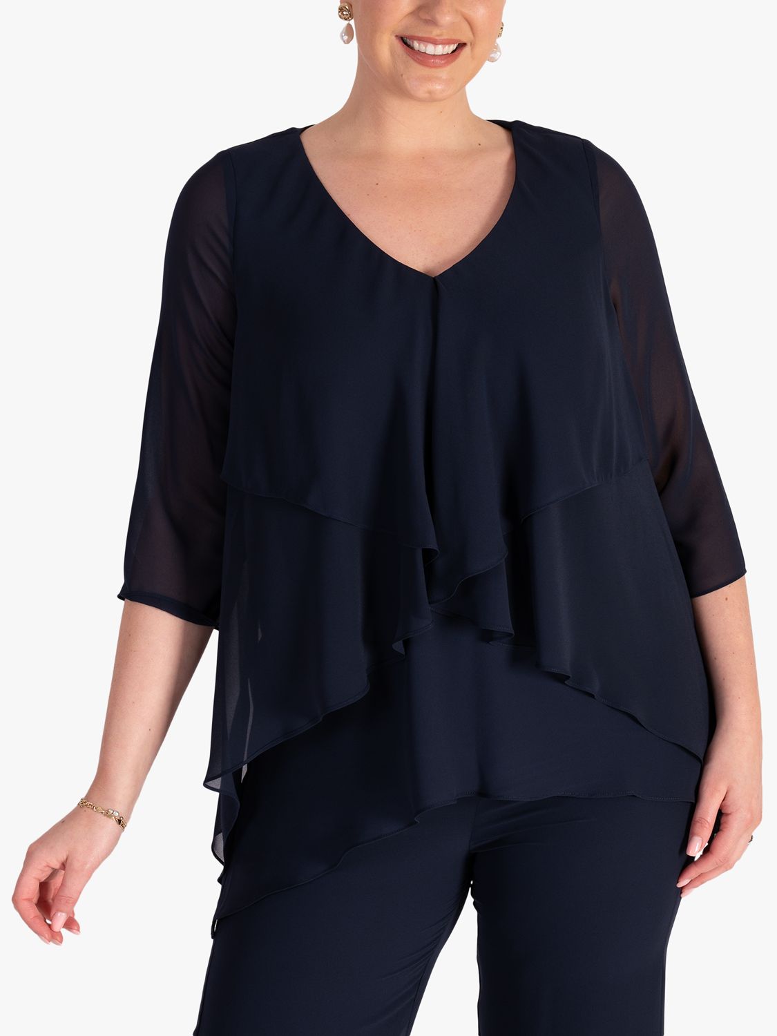 chesca Fancy Layered V-Neck Top, Navy at John Lewis & Partners