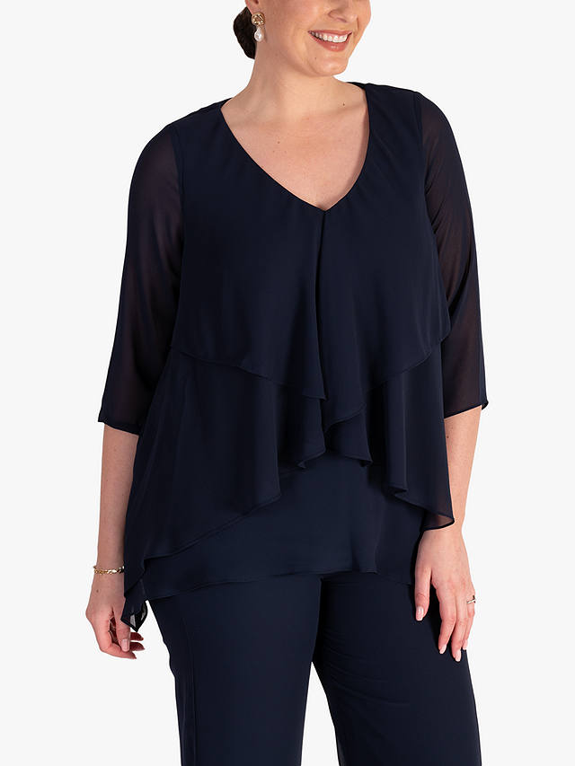 chesca Fancy Layered V-Neck Top, Navy