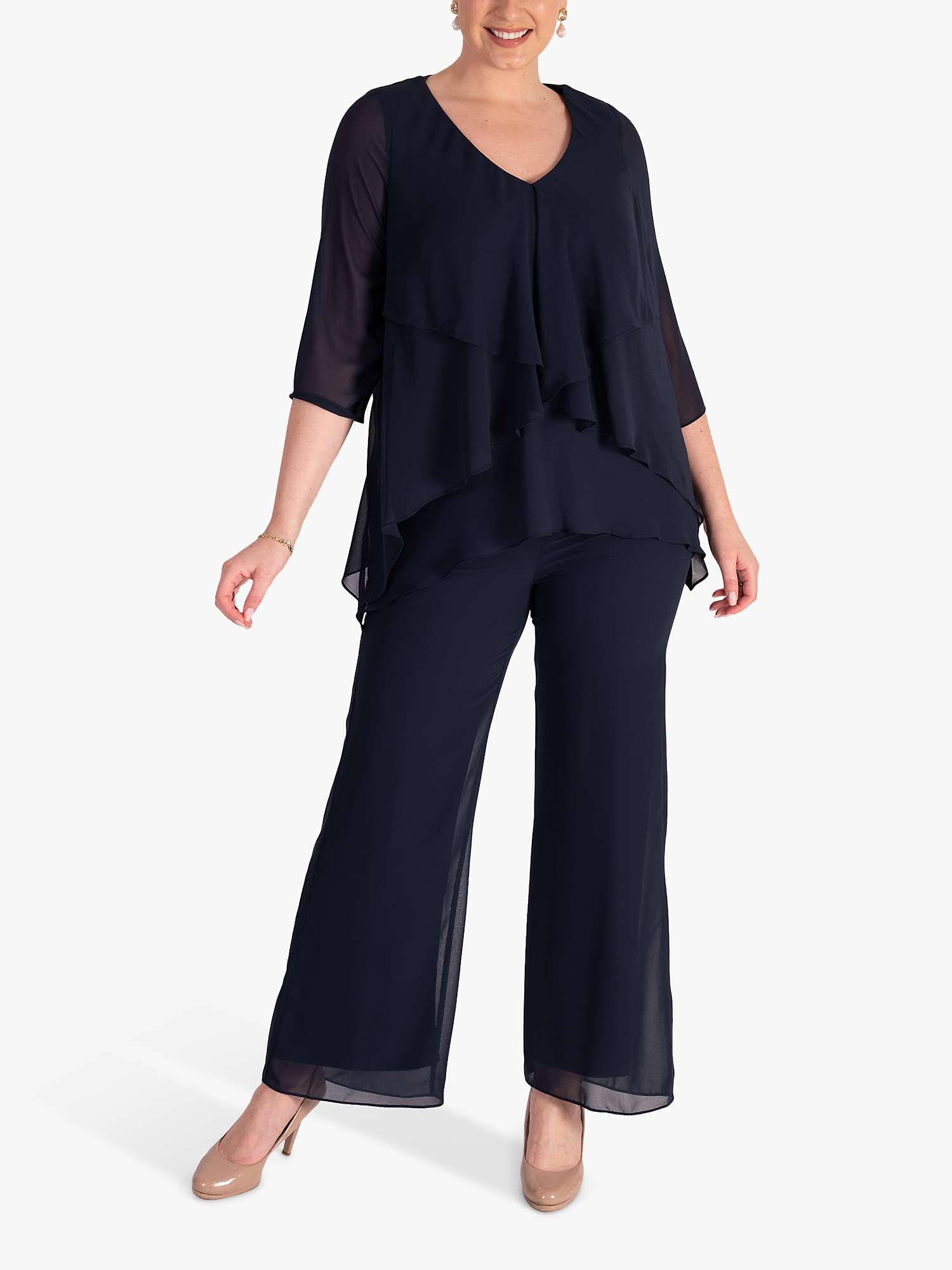chesca Fancy Layered V-Neck Top, Navy at John Lewis & Partners