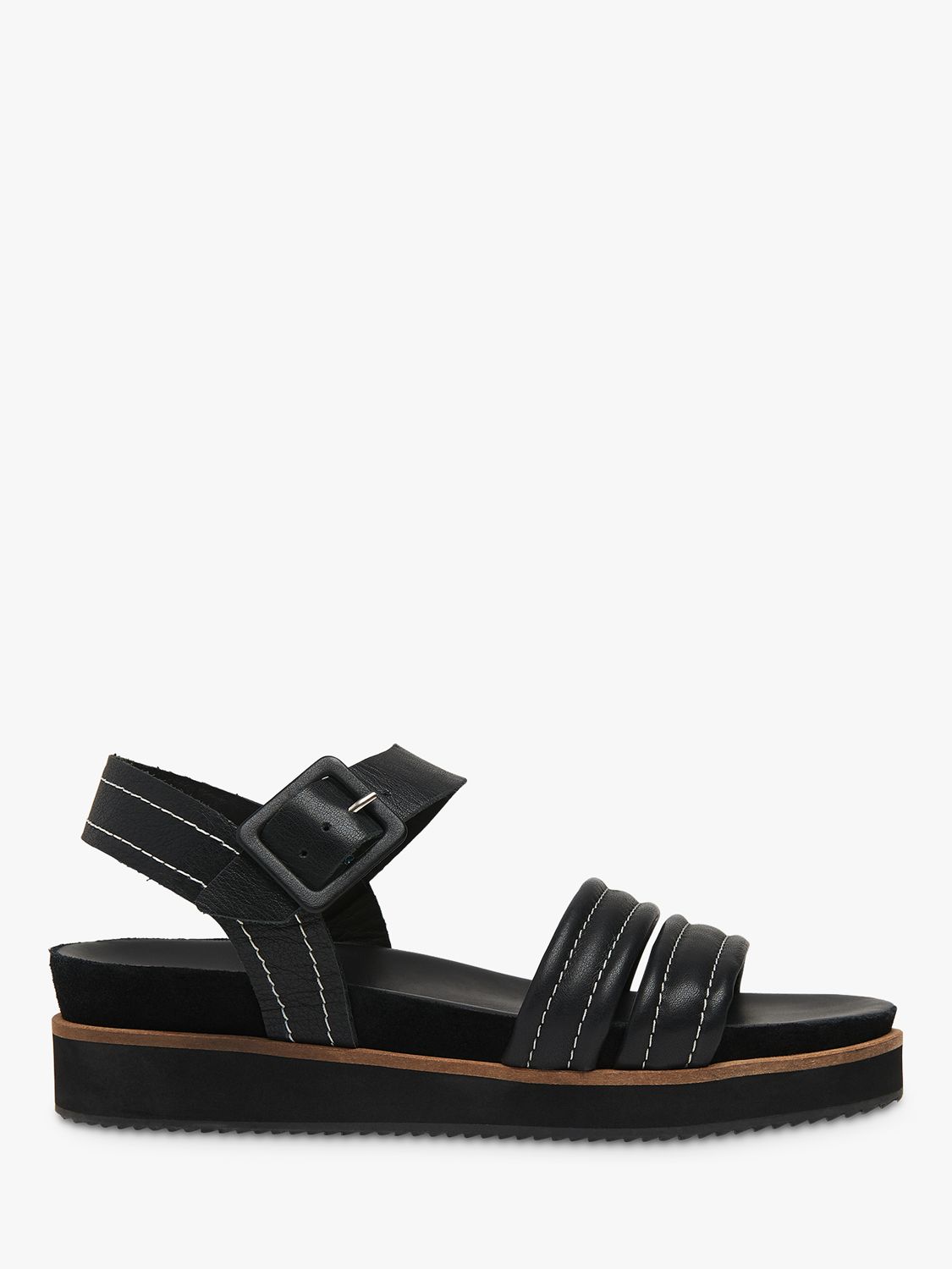 Whistles Koby Leather Contrast Stitch Sandals, Black at John Lewis ...