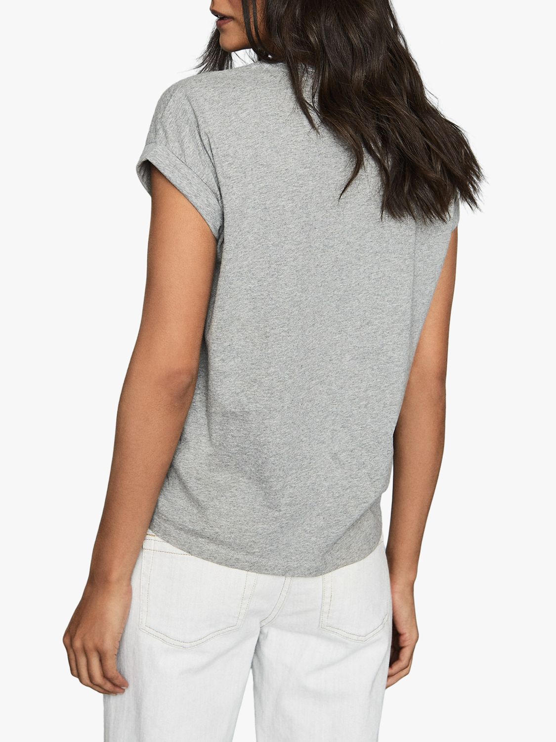 Reiss Tereza Cotton Jersey T-Shirt, Grey Marl, XS