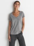 Reiss Luana Cotton V-Neck T-Shirt, Grey Marl