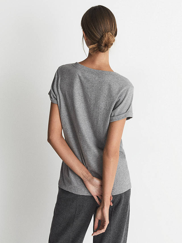 Reiss Luana Cotton V-Neck T-Shirt, Grey Marl 