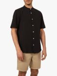 Warehouse Organic Cotton Grandad Collar Shirt, Black