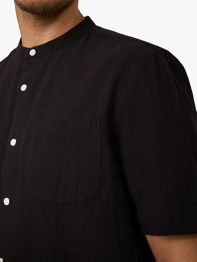 Warehouse Organic Cotton Grandad Collar Shirt, Black