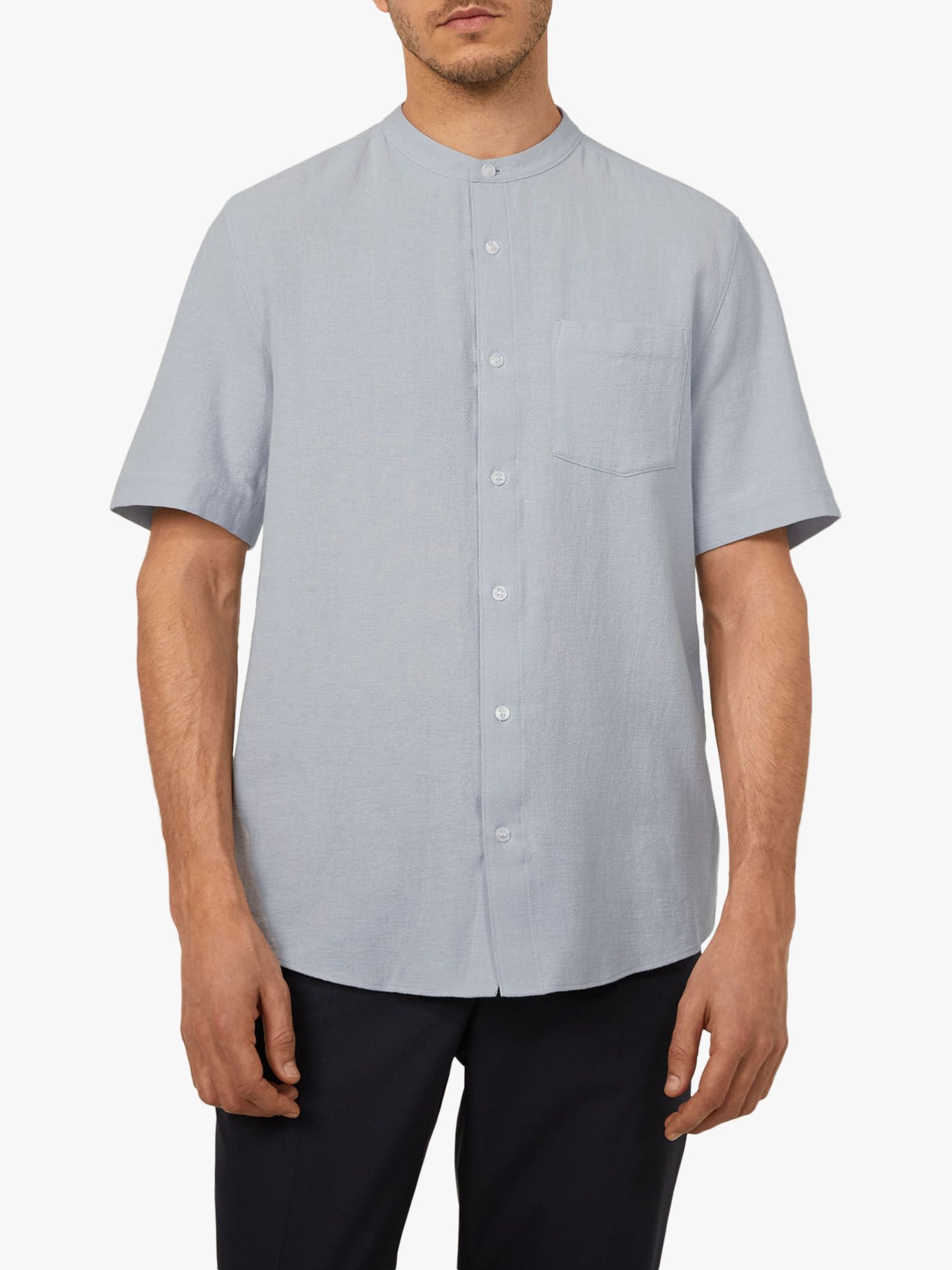 Warehouse Organic Cotton Grandad Collar Shirt, Light Blue, S