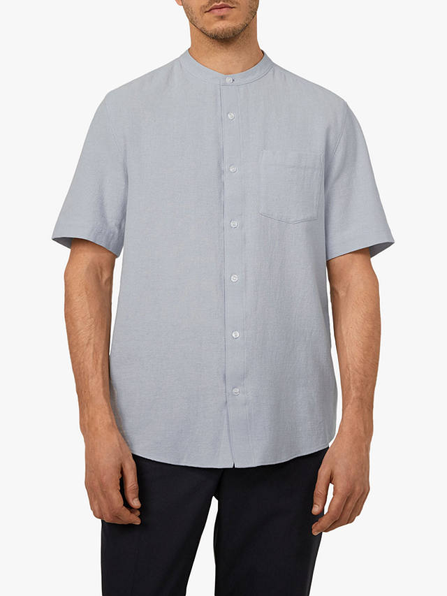 Warehouse Organic Cotton Grandad Collar Shirt, Light Blue