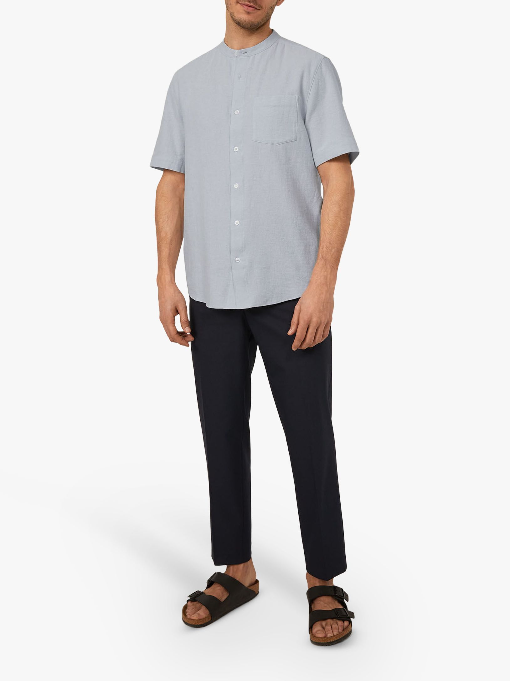 Warehouse Organic Cotton Grandad Collar Shirt, Light Blue, S