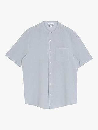 Warehouse Organic Cotton Grandad Collar Shirt, Light Blue