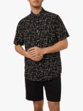 Warehouse Short Sleeve Line Print Linen Blend Shirt