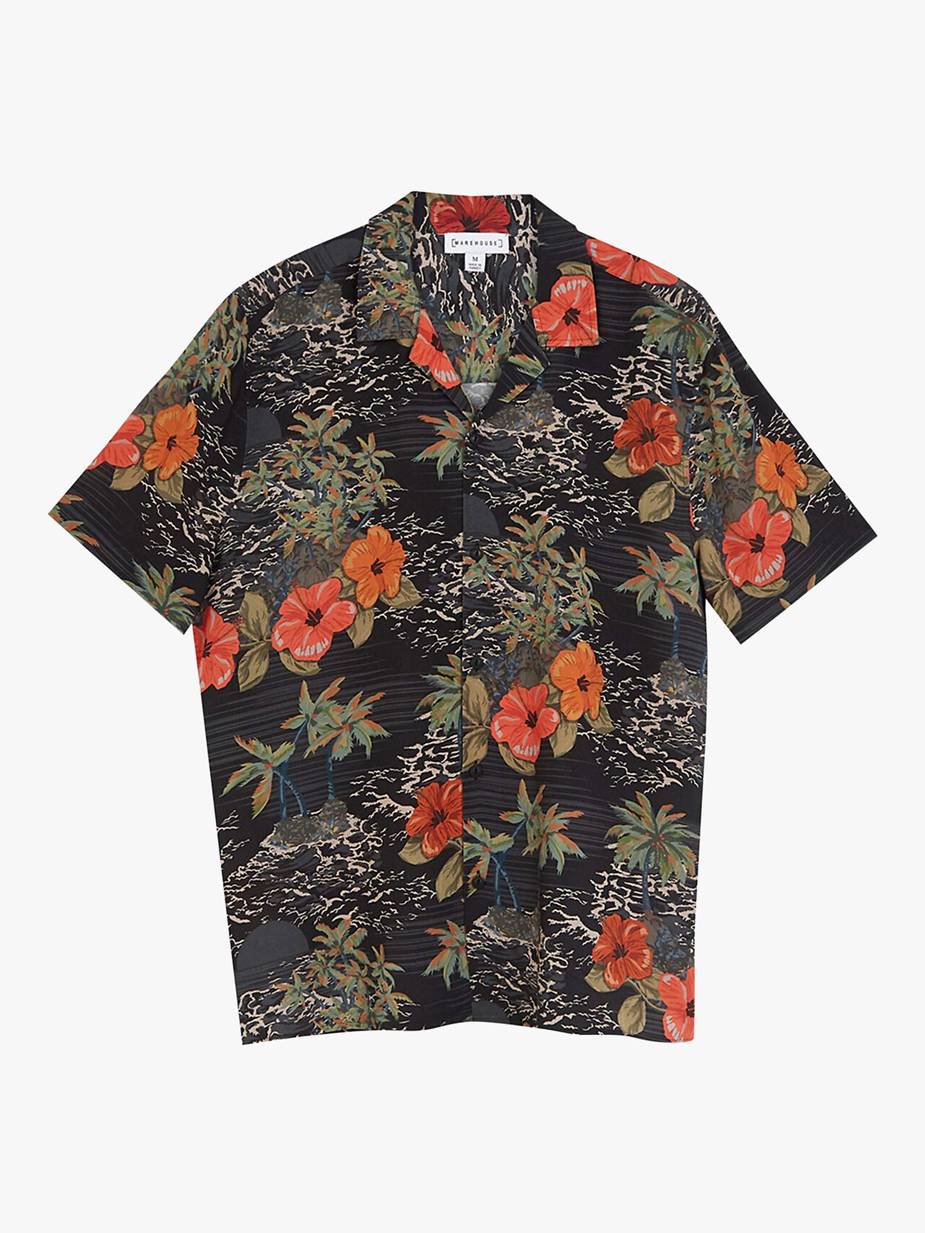 Warehouse Cuban Collar Hawaiian Print Short Sleeve Shirt, Black Pattern ...