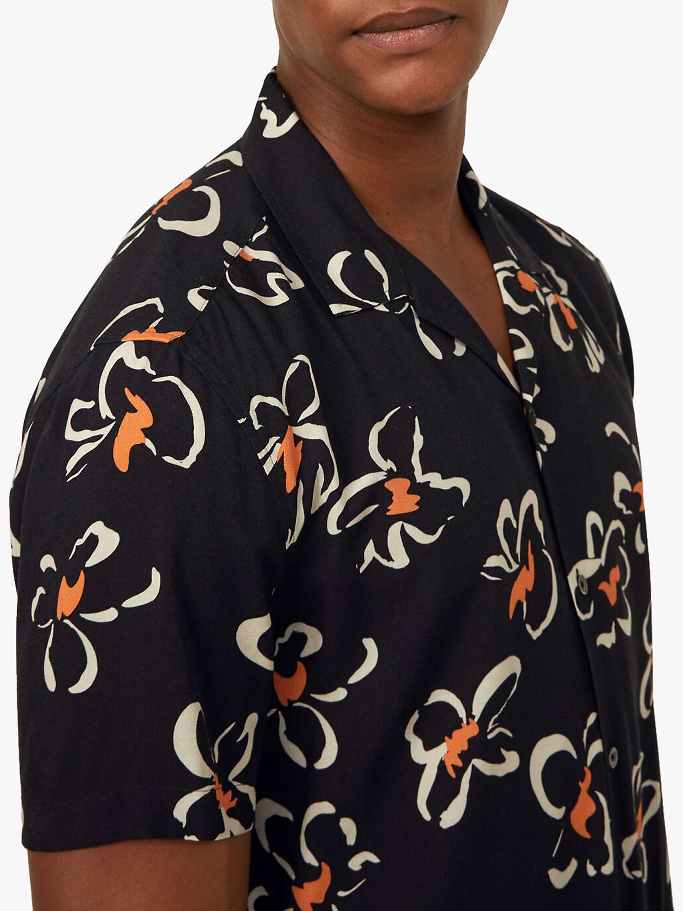 Buy Warehouse Cuban Collar Floral Print Short Sleeve Shirt, Black Pattern Online at johnlewis.com