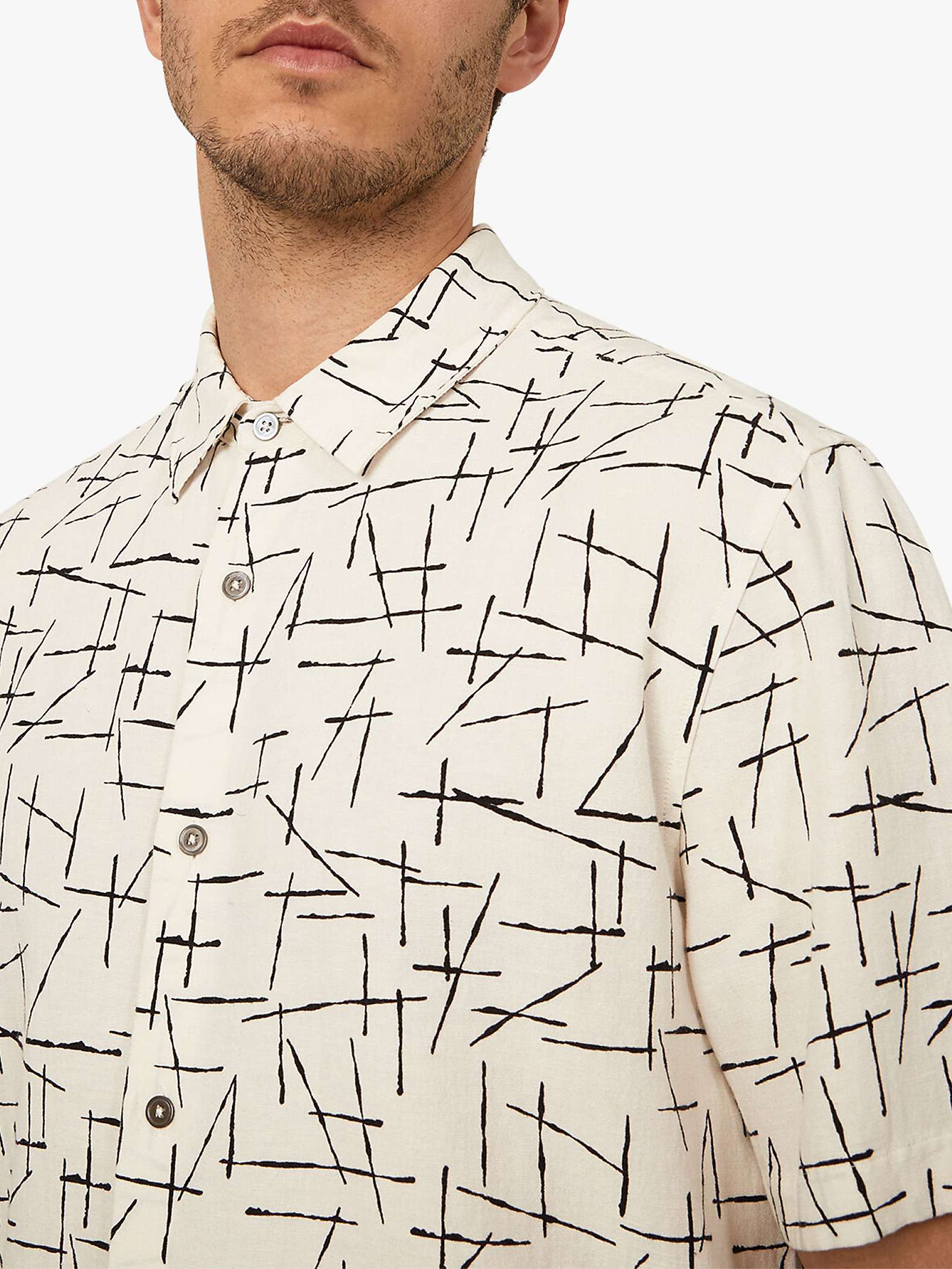 Buy Warehouse Short Sleeve Line Print Linen Blend Shirt Online at johnlewis.com