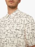 Warehouse Short Sleeve Line Print Linen Blend Shirt, Stone