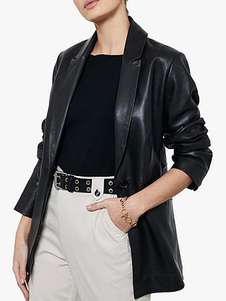 Mint Velvet Leather Single Breasted Blazer, Black