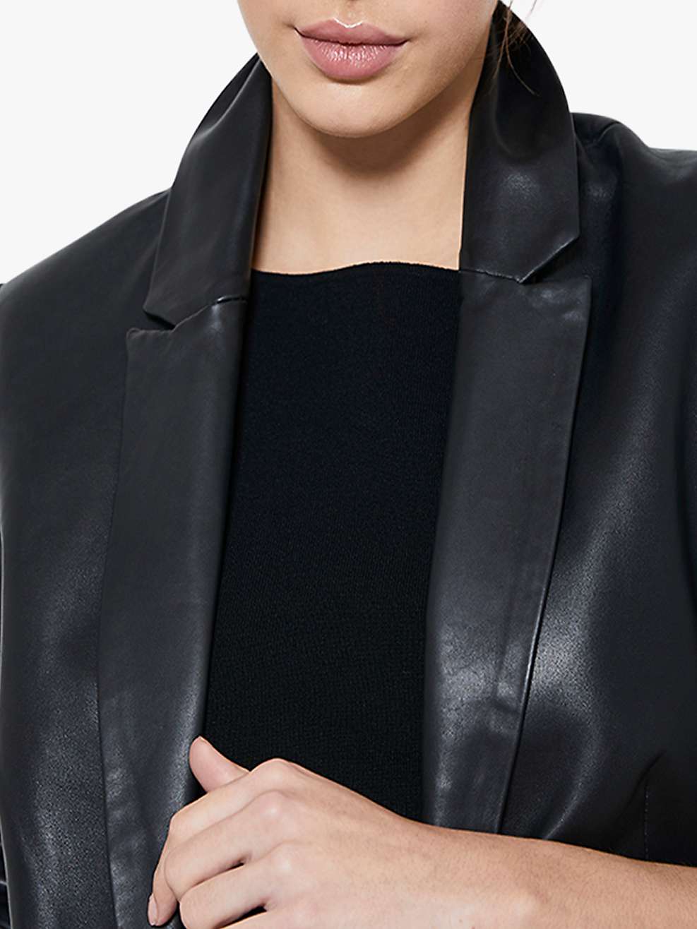 Mint Velvet Leather Single Breasted Blazer, Black at John Lewis & Partners