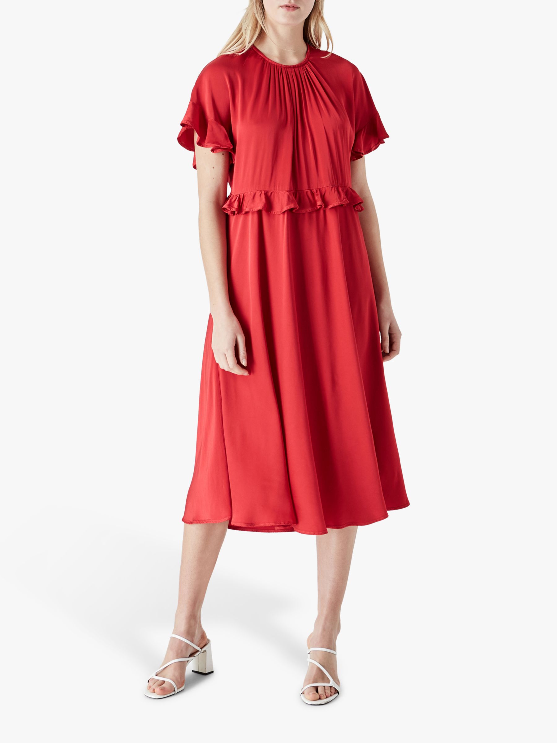 Finery Brenna Frill Midi Dress, Red