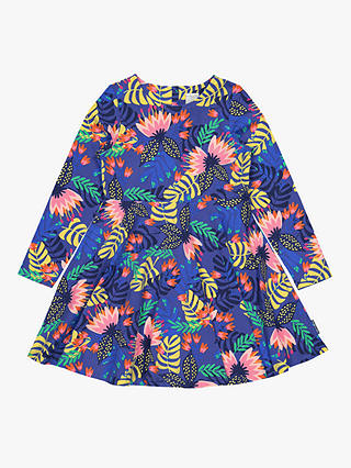 Polarn O. Pyret Children's Organic Cotton Tropical Print Dress, Blue