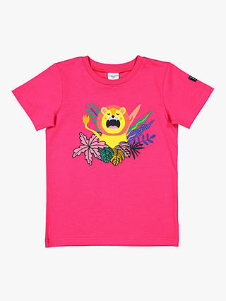 Polarn O. Pyret Children's GOTS Organic Cotton Graphic Lion Print Tee, Pink