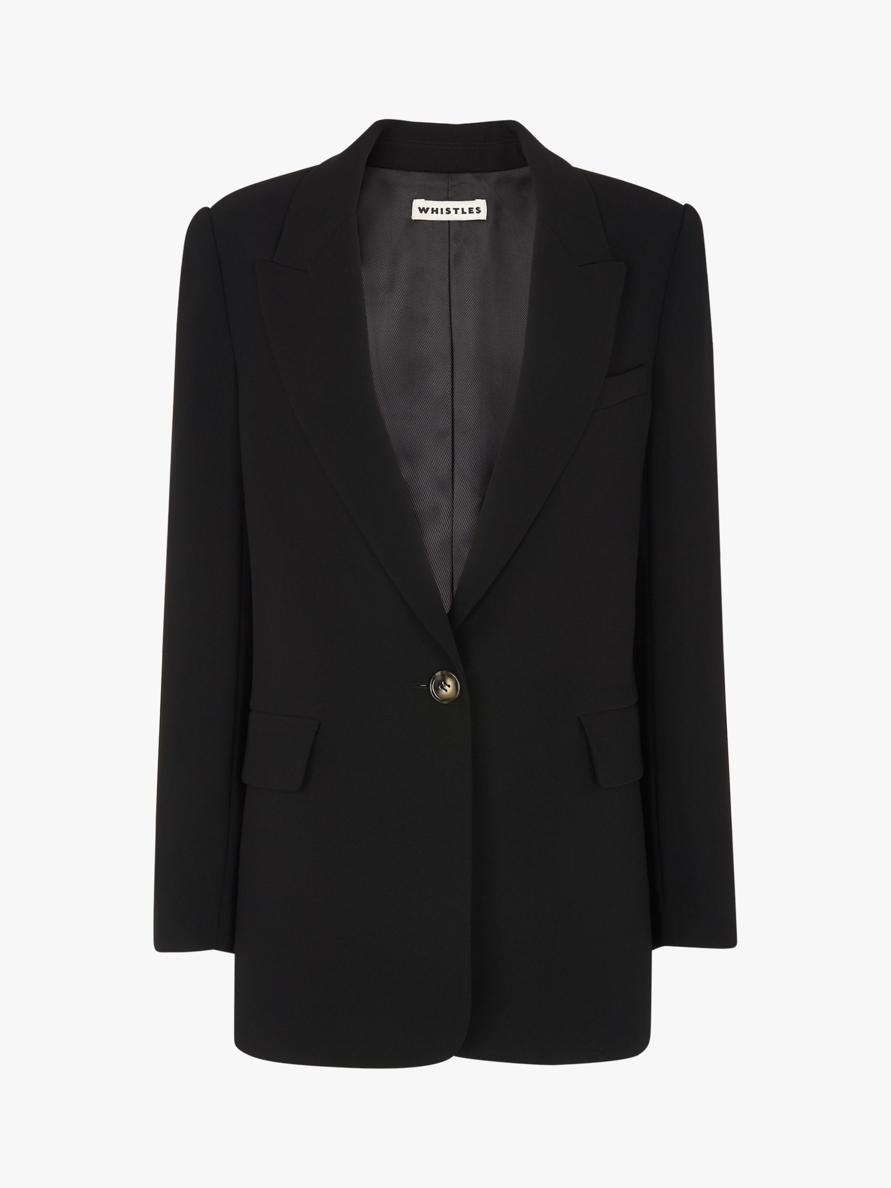 Whistles Crepe Single Buttoned Blazer, Black at John Lewis & Partners