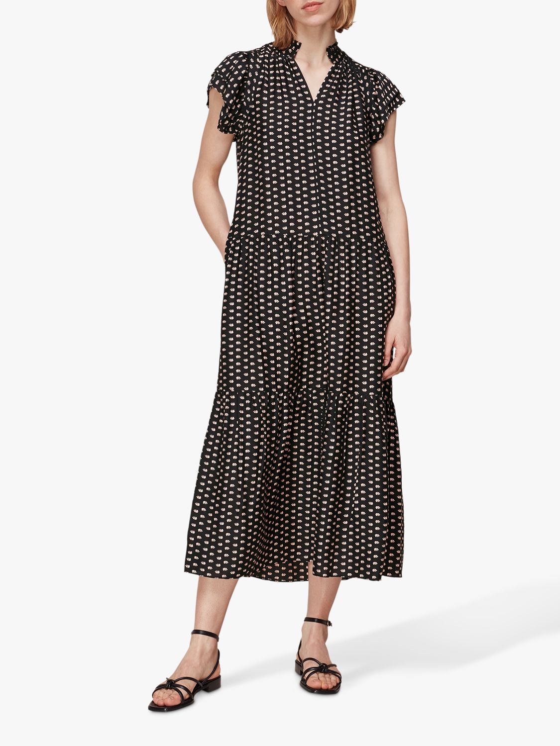 Whistles Elephant Print VNeck Maxi Dress, Black/Multi at John Lewis