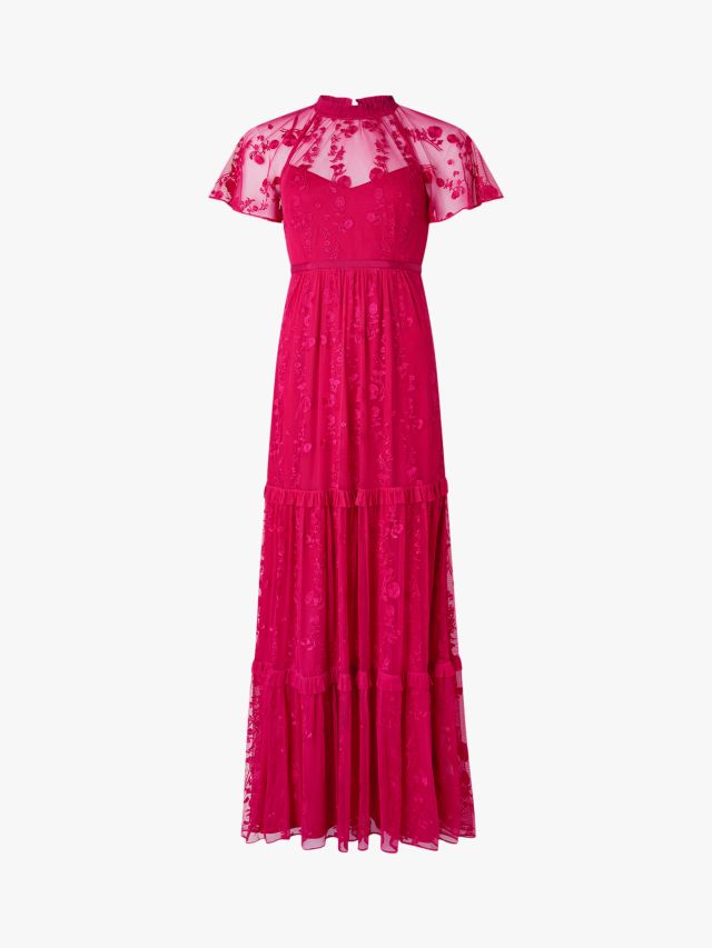 Monsoon Billie Embroidered Maxi Dress, Pink, 8