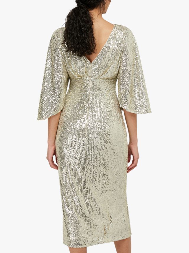 Monsoon Sophia Sequin Midi Dress, Gold, 8
