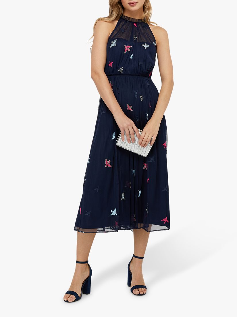 Monsoon Marigold Embroidered Midi Dress, Navy at John Lewis & Partners